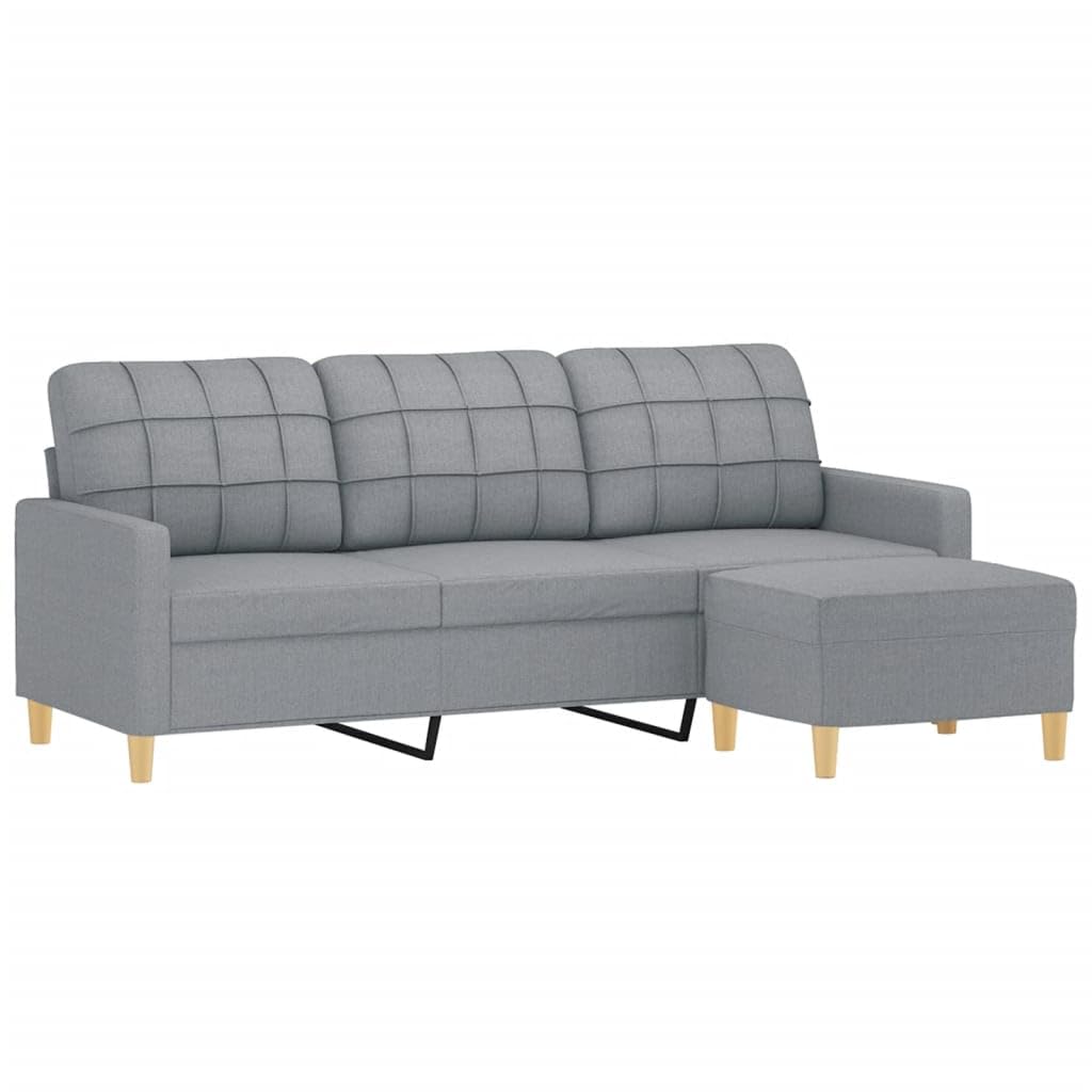 Light Gray 3-Seater Fabric Sofa with Footstool D793