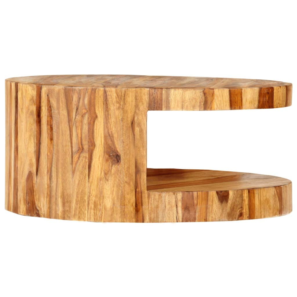 Solid Sheesham Wood Round Coffee Table with Storage Shelf G8422