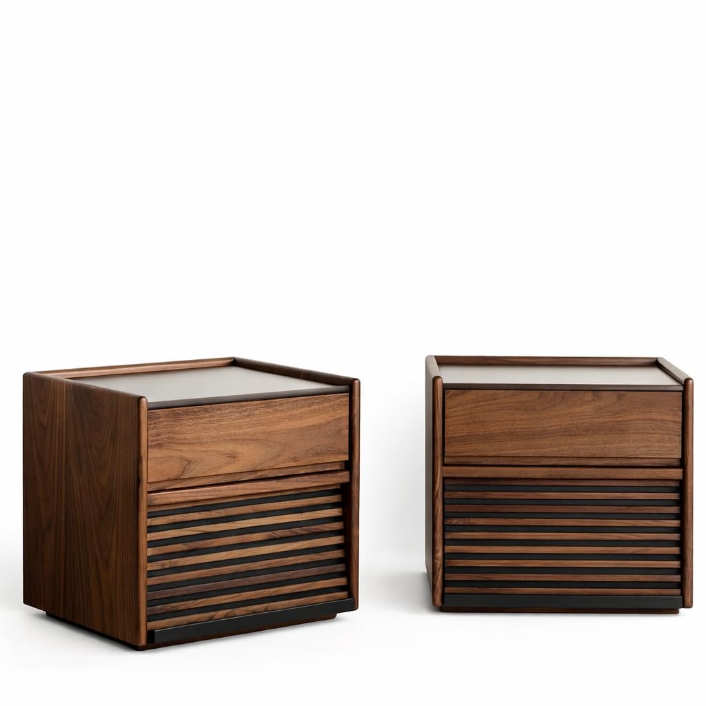 Solid Wood Nightstand Set of 2, 18.8" Square Bedside Table Y24530