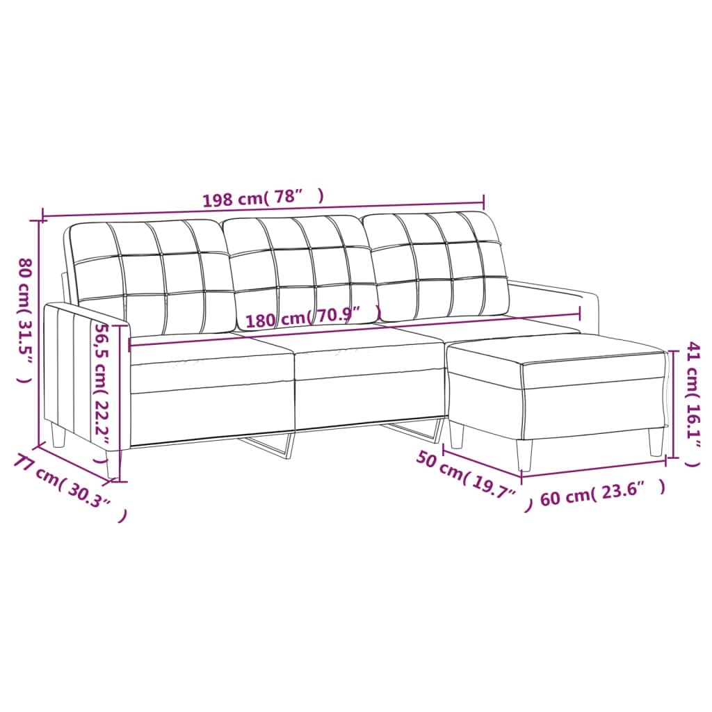 Light Gray 3-Seater Fabric Sofa with Footstool D793