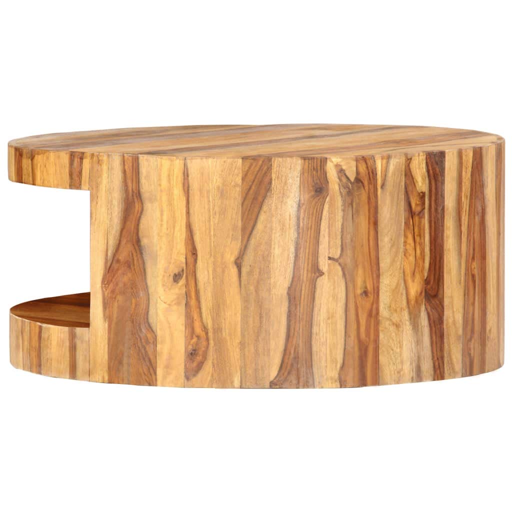 Solid Sheesham Wood Round Coffee Table with Storage Shelf G8422