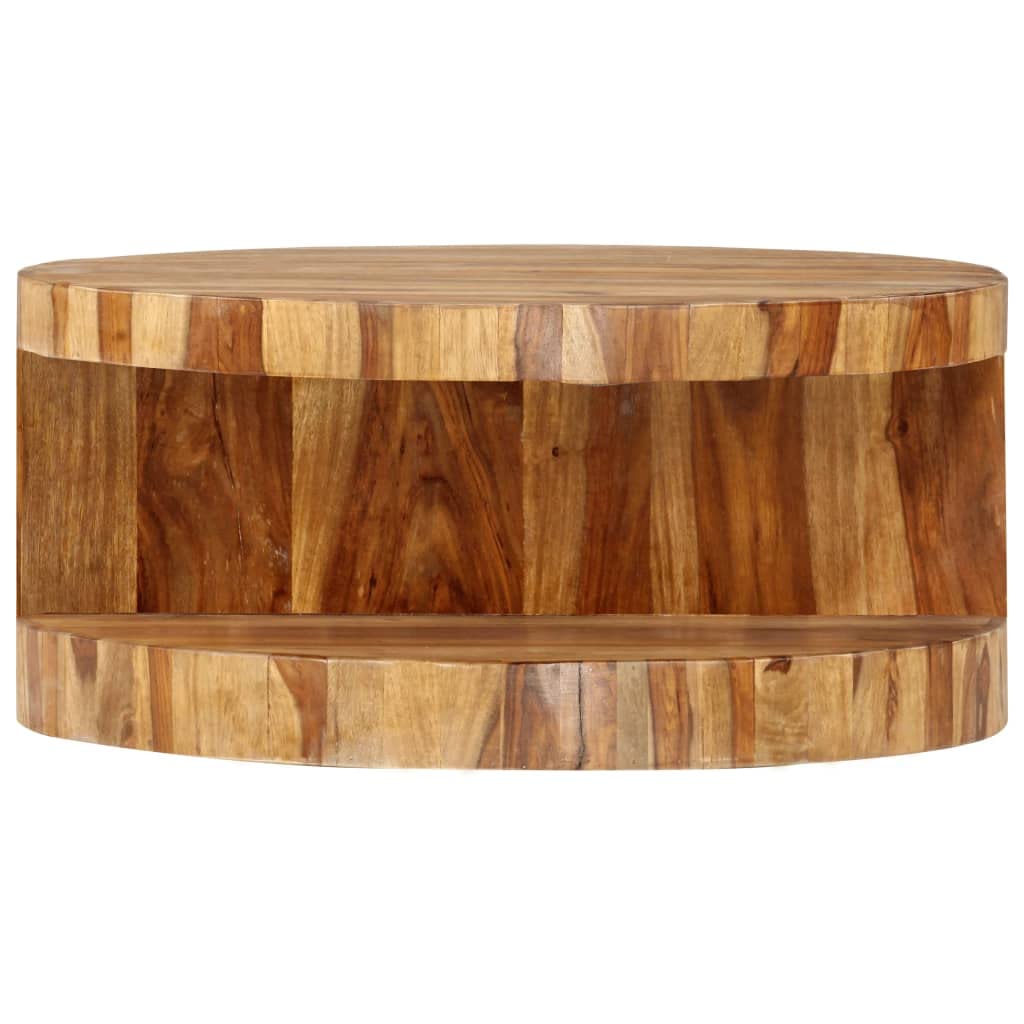 Solid Sheesham Wood Round Coffee Table with Storage Shelf G8422