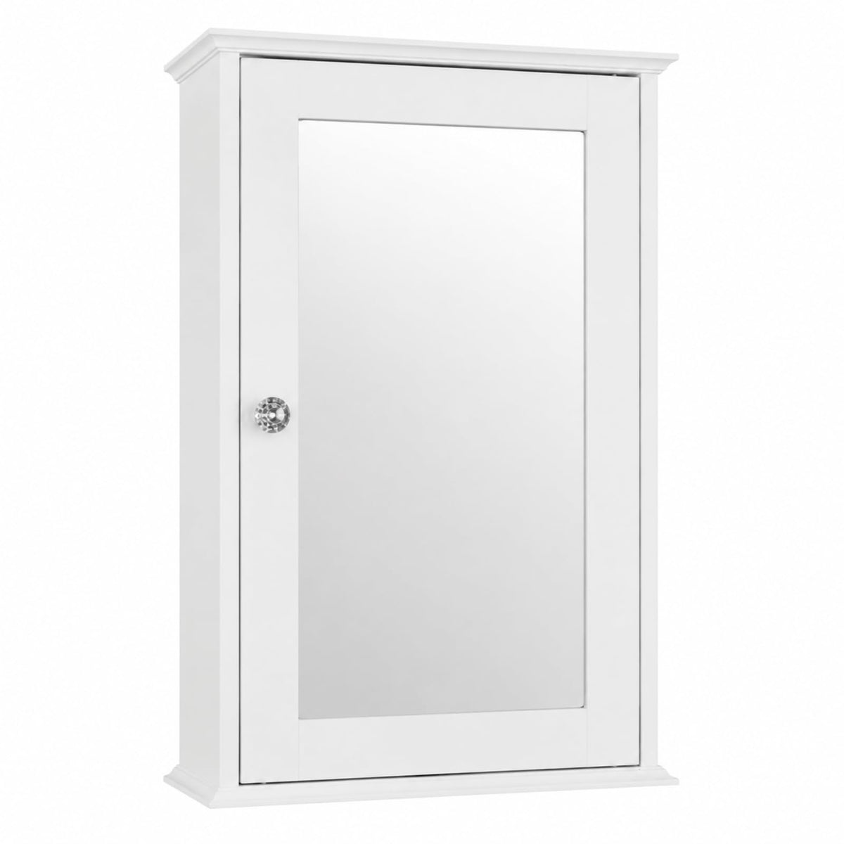 White Mirrored Medicine Cabinet with Single Door and 2 Adjustable Shelves W722