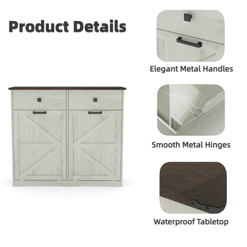 20 Gallon Double Tilt-Out Trash Can Cabinet White R2991
