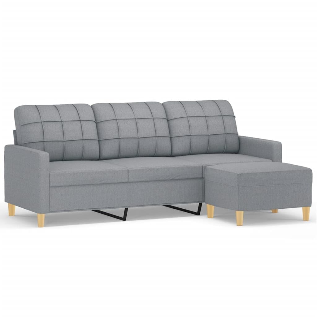 Light Gray 3-Seater Fabric Sofa with Footstool D793