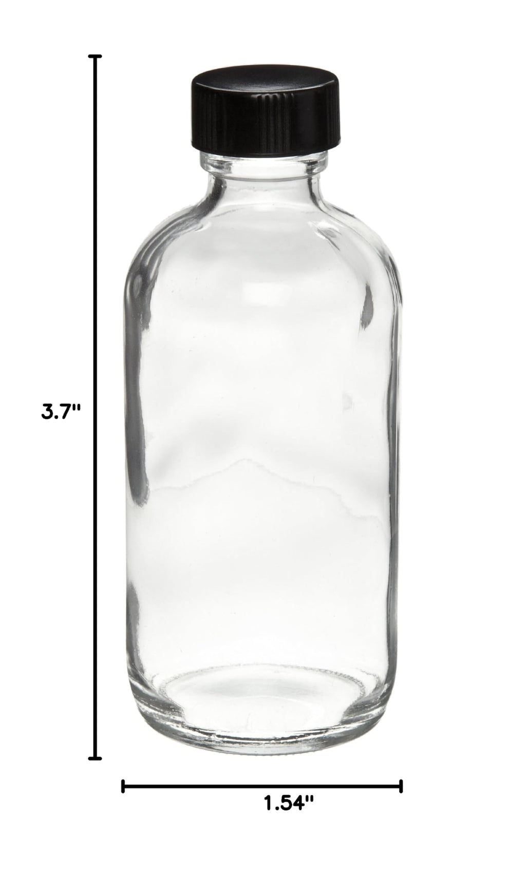 Clear Glass 2oz Boston Round Bottle with Black Screw Cap, Case of 24 D449