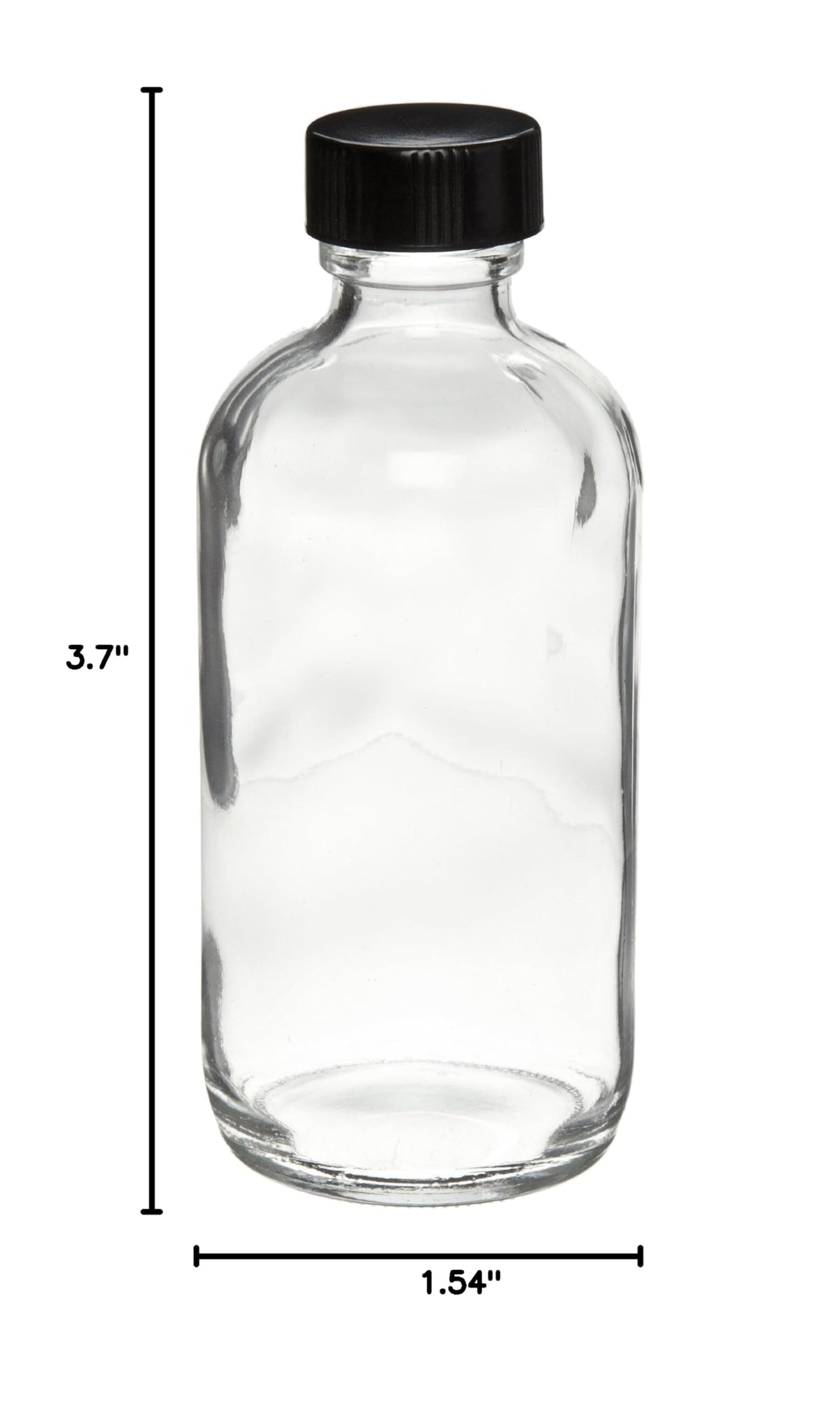 Clear Glass 2oz Boston Round Bottle with Black Screw Cap, Case of 24 D449