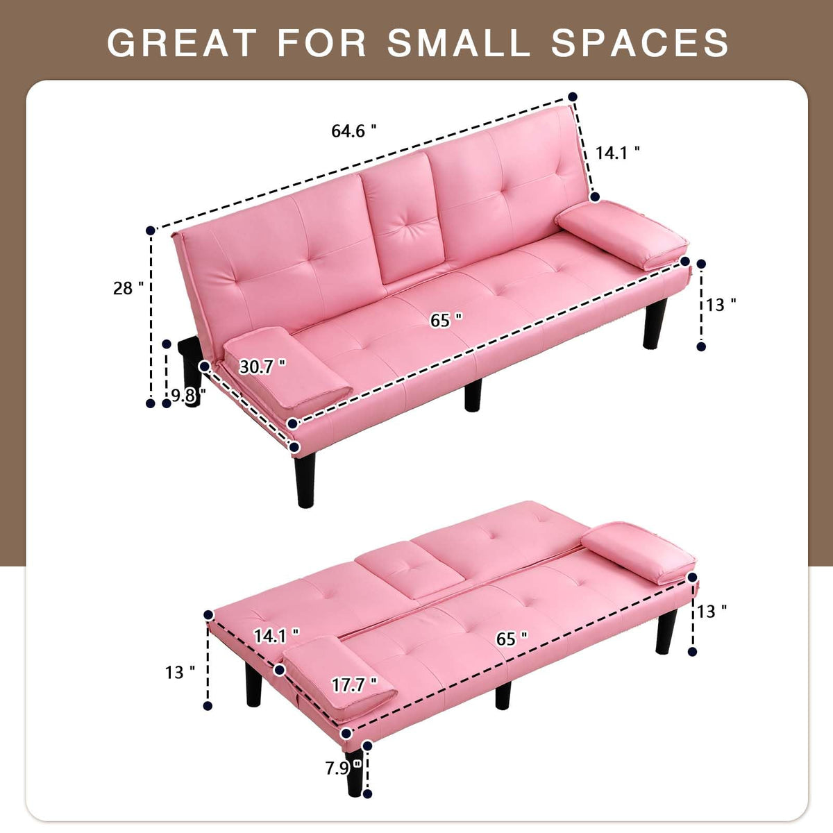 67" Convertible Futon Sofa Bed with 2 Cup Holders K5698