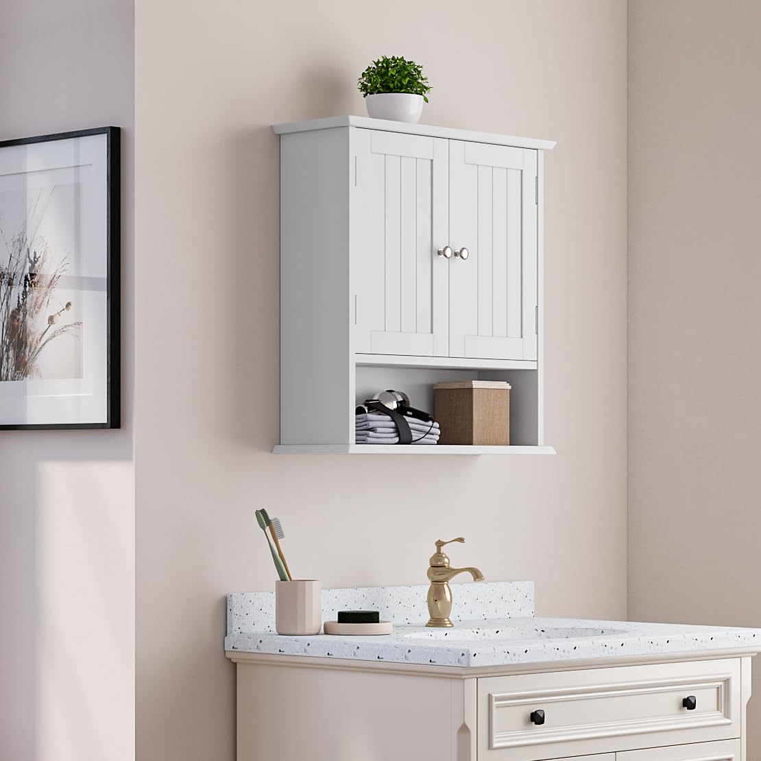 Wall Mount Bathroom Cabinet with 2 Doors and Open Shelf A71976