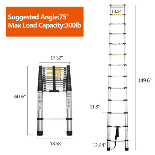 12.5FT Aluminum Telescoping Ladder 300 lbs C391