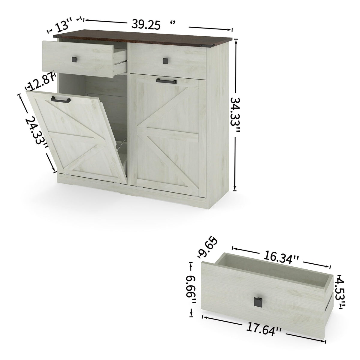 20 Gallon Double Tilt-Out Trash Can Cabinet White R2991