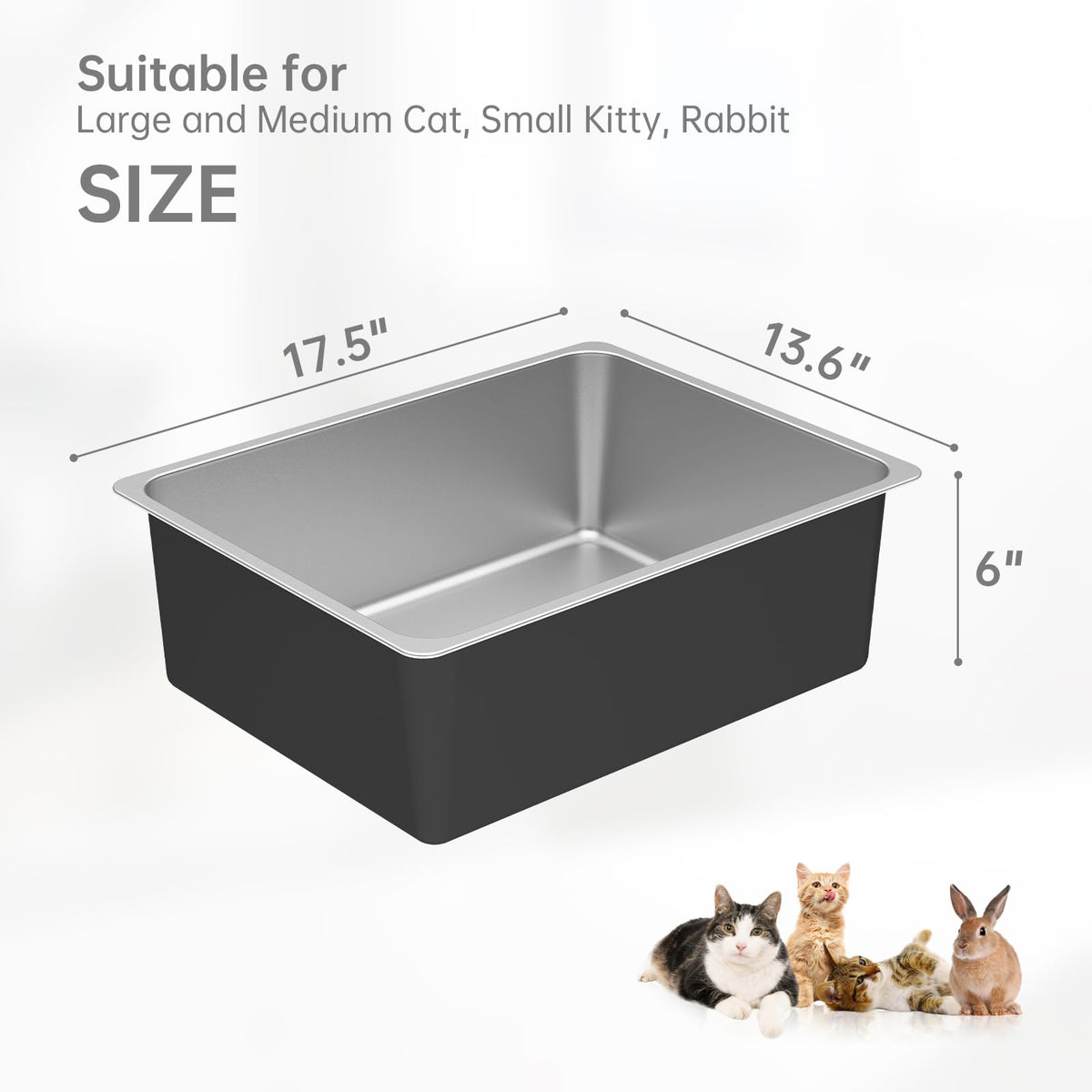 High Sided Stainless Steel Cat Litter Box Y23225