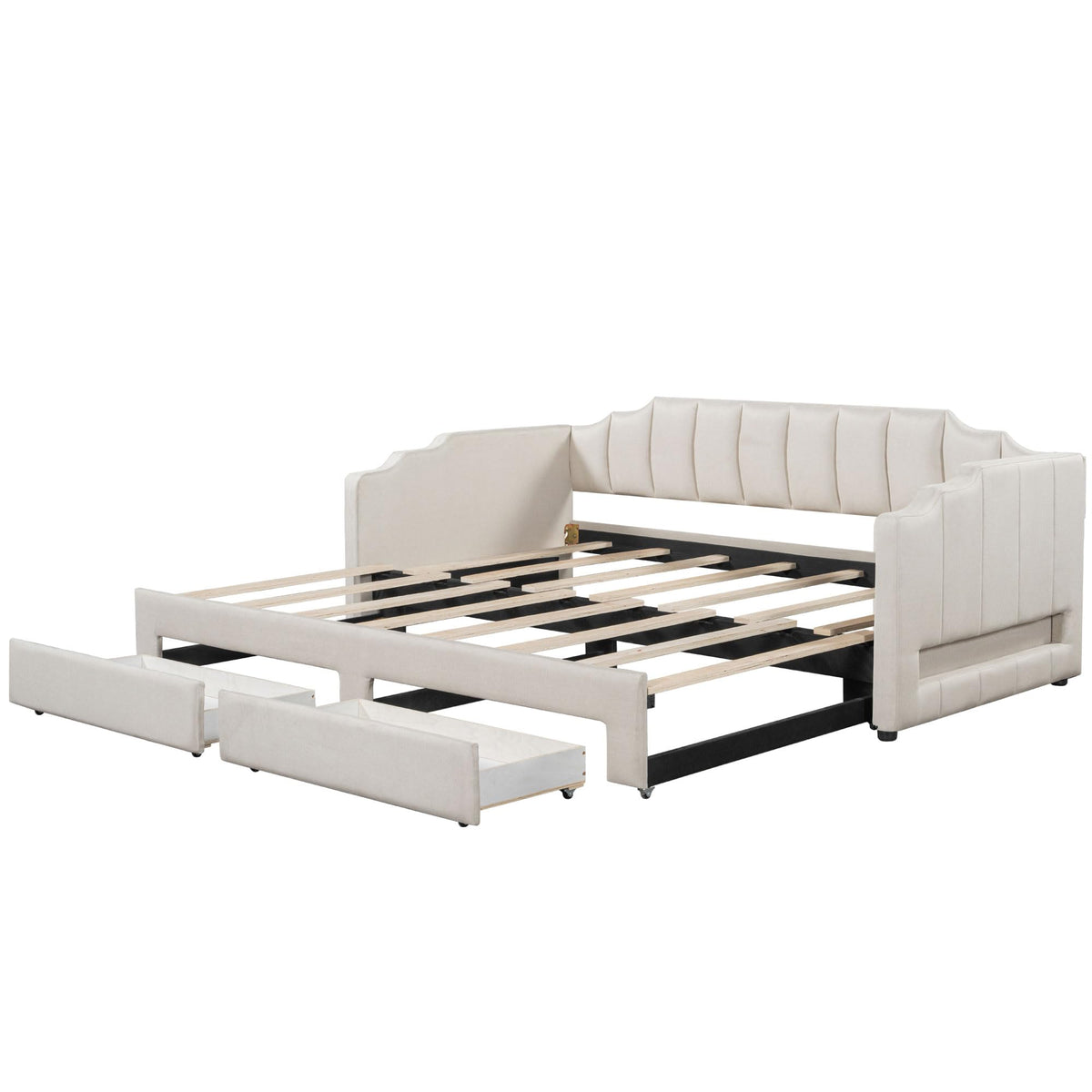 Twin XL to King Size Upholstered Daybed with Trundle and 2 Storage Drawers Y721340
