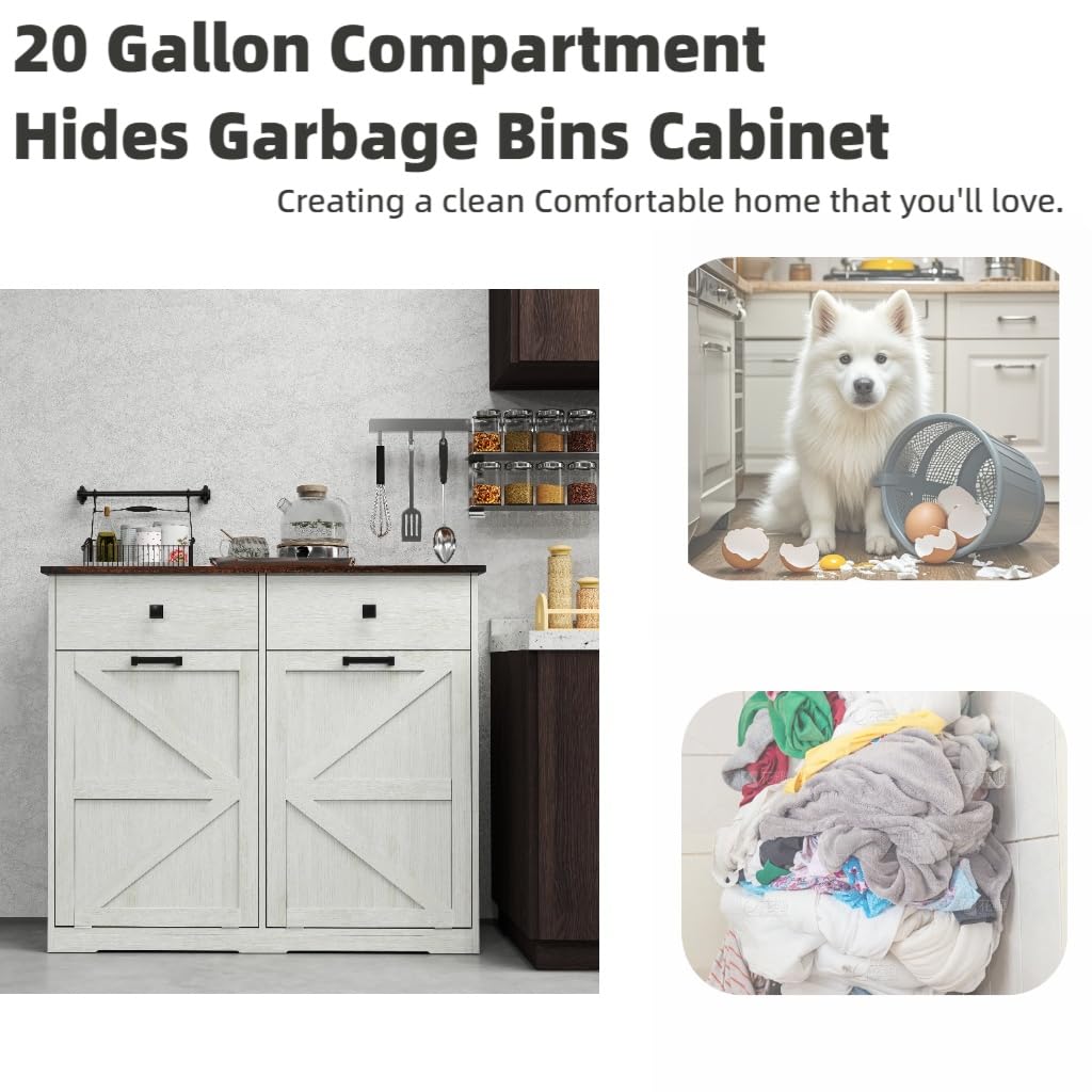20 Gallon Double Tilt-Out Trash Can Cabinet White R2991
