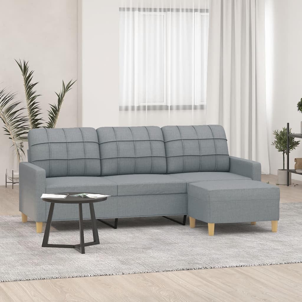 Light Gray 3-Seater Fabric Sofa with Footstool D793