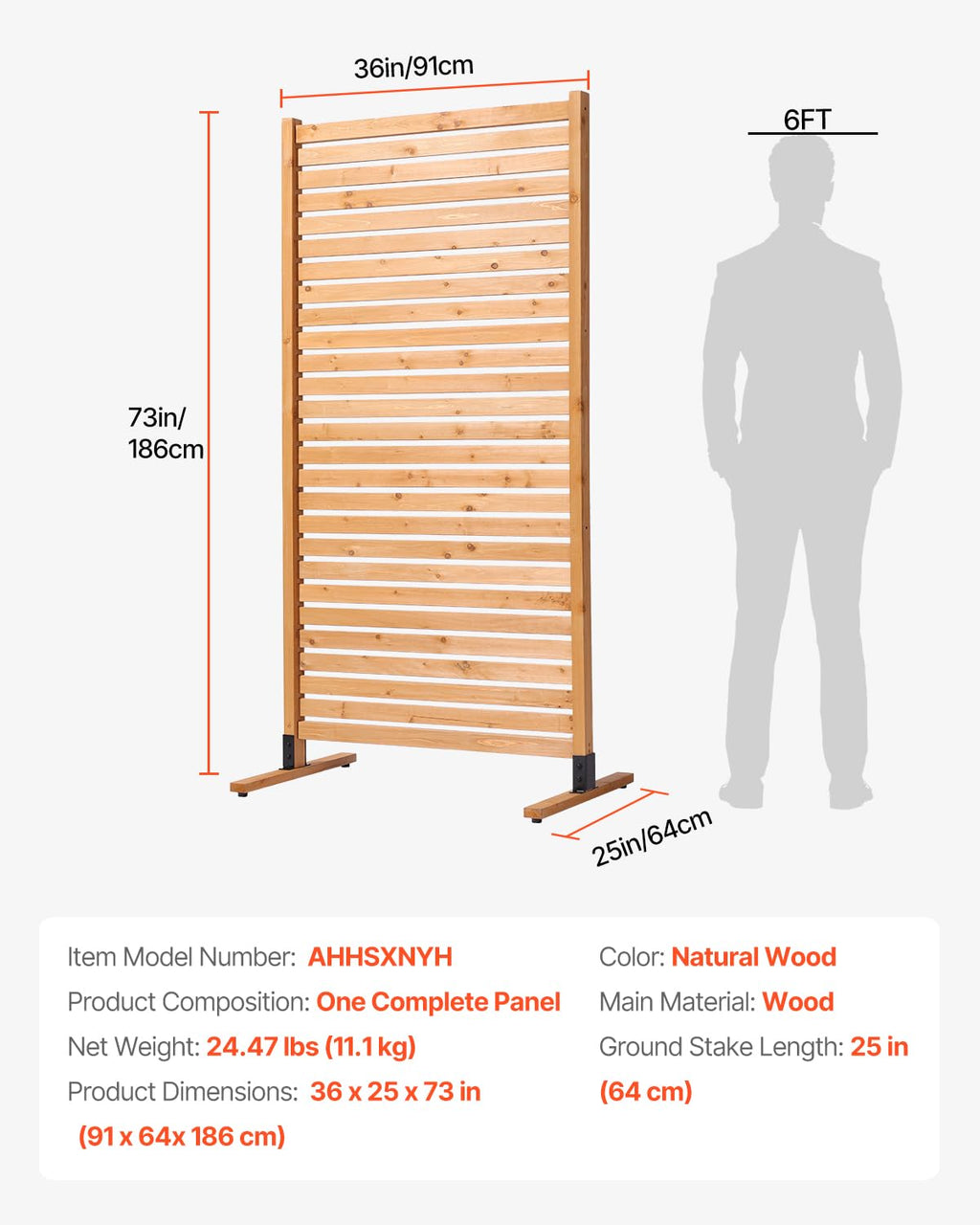 Wooden Privacy Screen 36" W x 73" H I3901