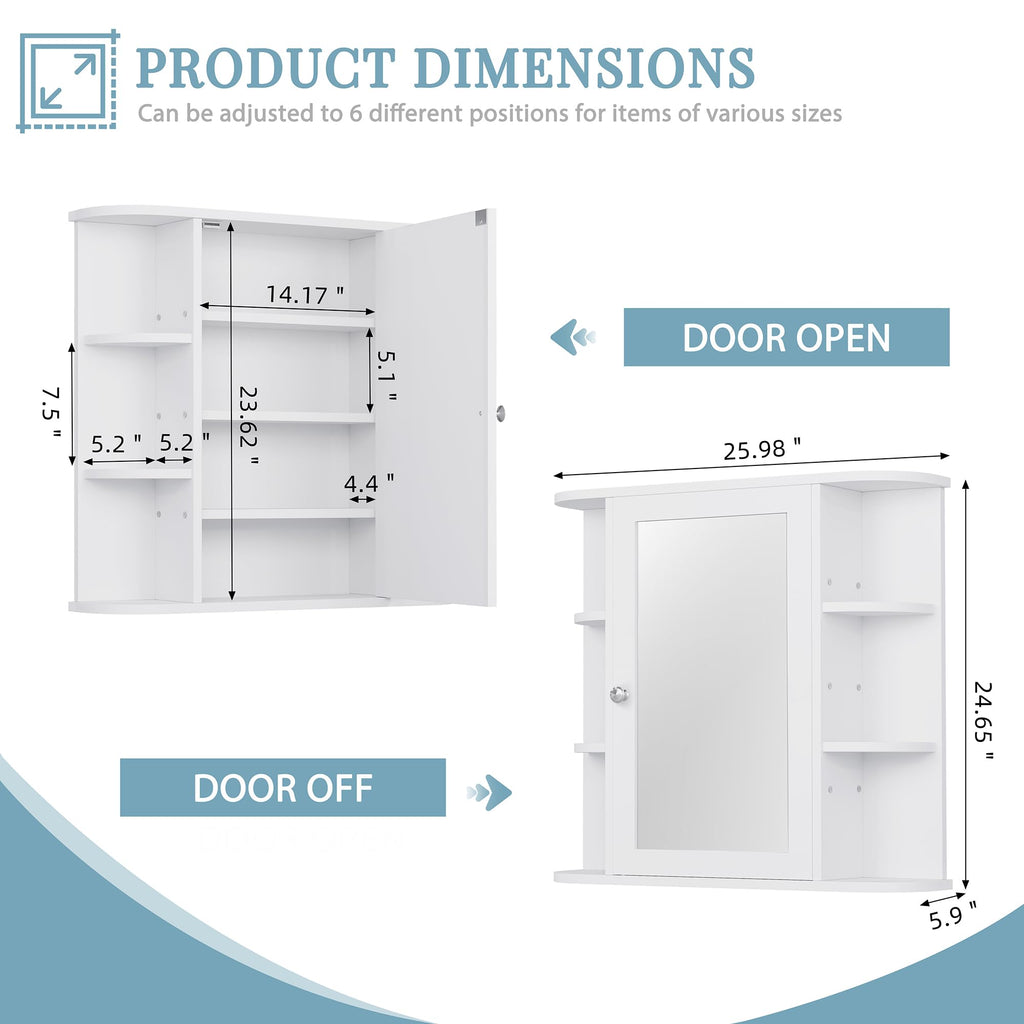 White Wall Mounted Medicine Cabinet with Mirror V79885