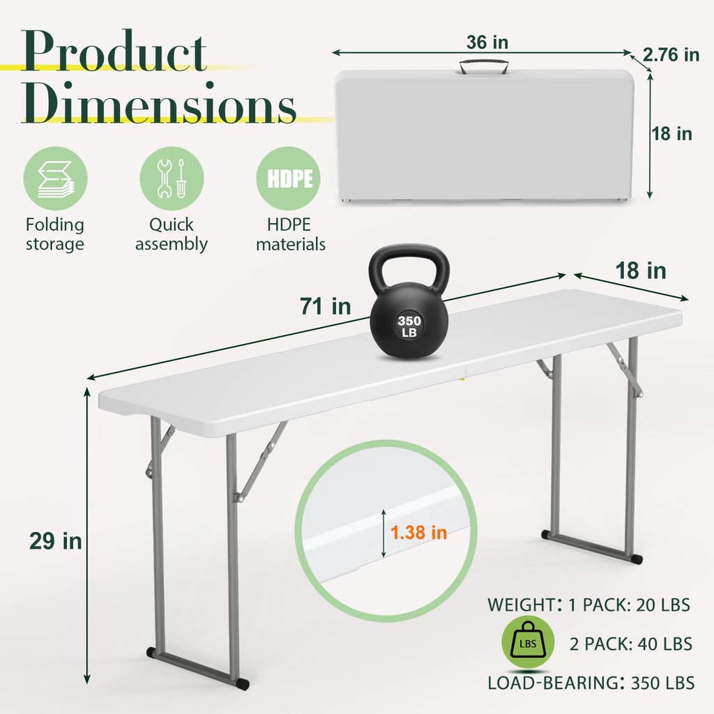 6 ft Narrow Folding Table with Handle & Safety Locks R344394