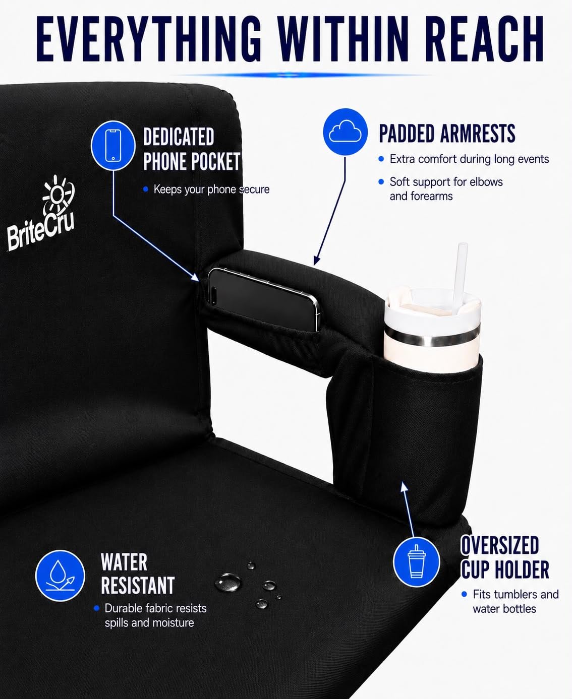 Stadium Seats with Back Support, Armrests, Cup Holders, Padded Cushion D2156
