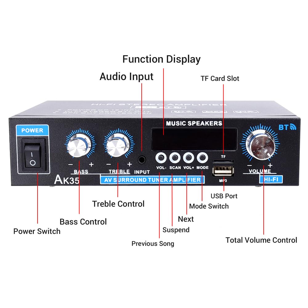Bluetooth 5.0 200W 2.0 Channel Mini Stereo Amplifier K254089