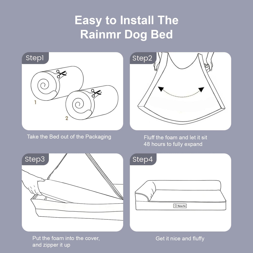 Memory Foam Orthopedic Dog Bed with Removable Waterproof Cover, 35x23 Inches, Light Grey E447