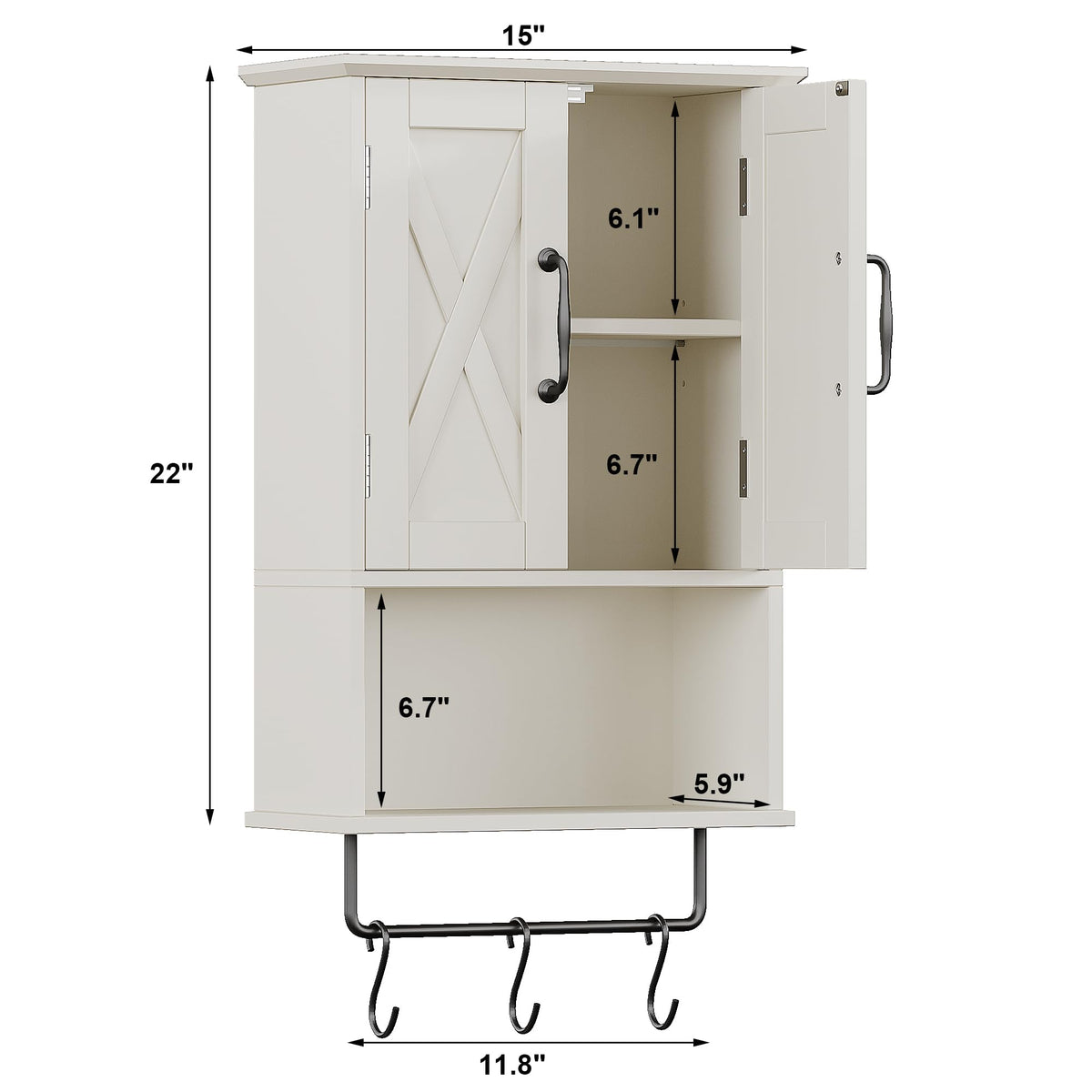 Small Medicine Cabinet with Towel Bar and 3 Hooks B4713