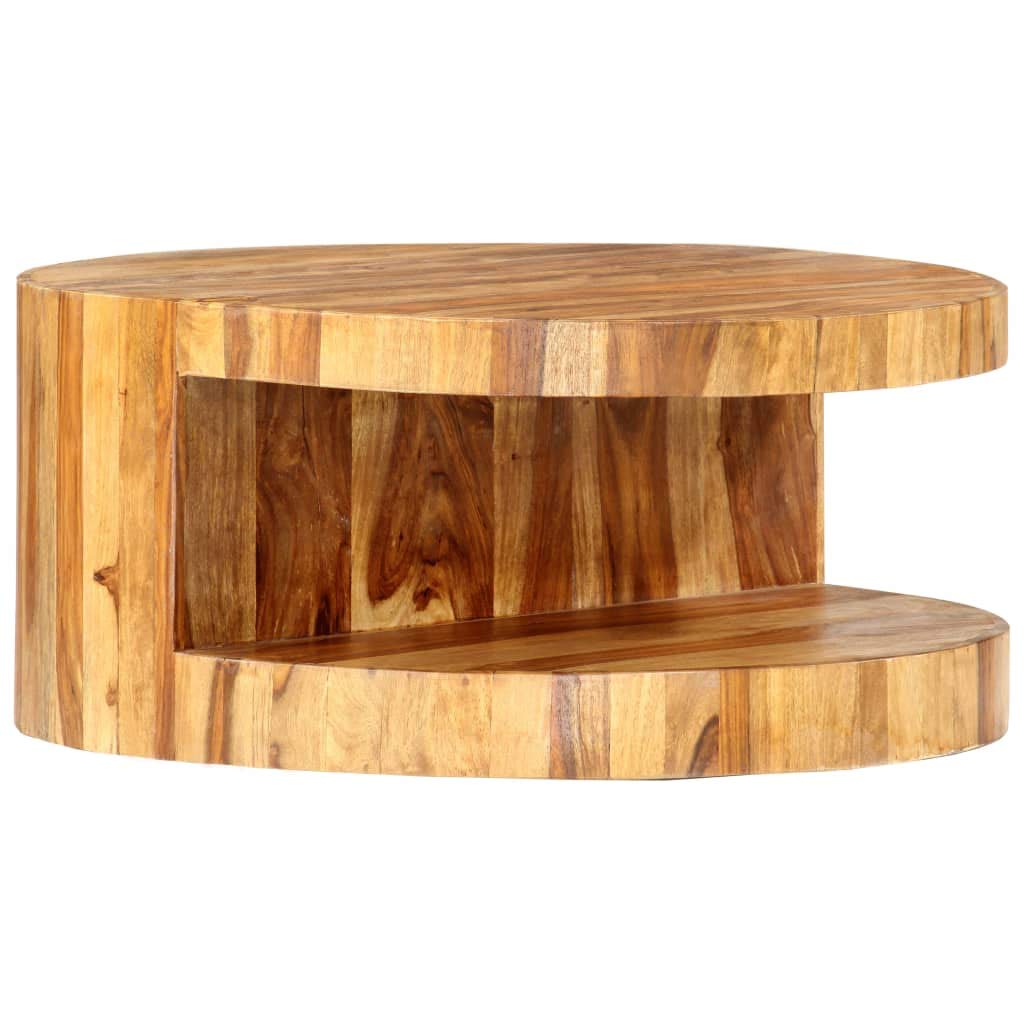 Solid Sheesham Wood Round Coffee Table with Storage Shelf G8422