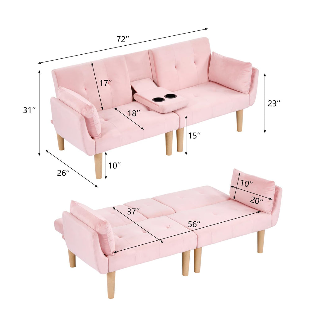 Light Pink Velvet Futon Sofa Bed K3267