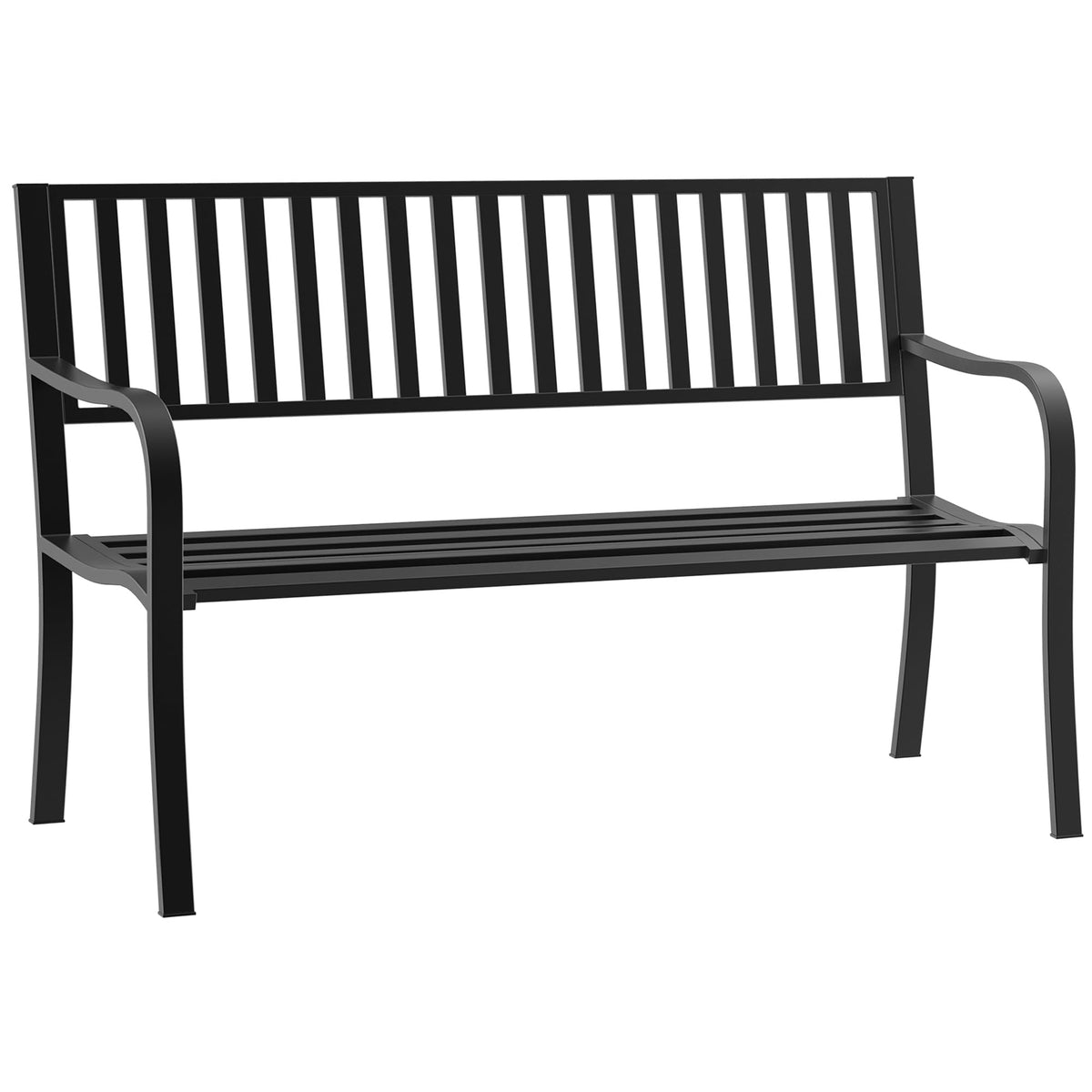 50" Outdoor Garden Bench with Slatted Seat Metal Black Y721630