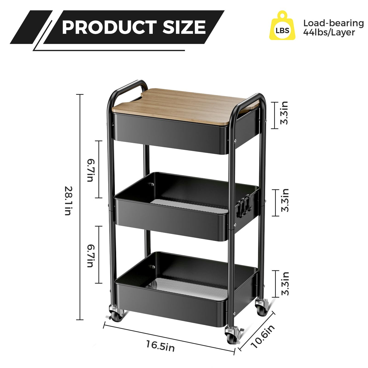 3-Tier Rolling Metal Utility Cart U165484