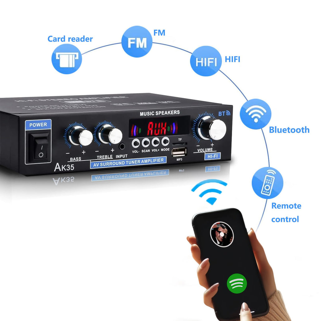 Bluetooth 5.0 200W 2.0 Channel Mini Stereo Amplifier K254089