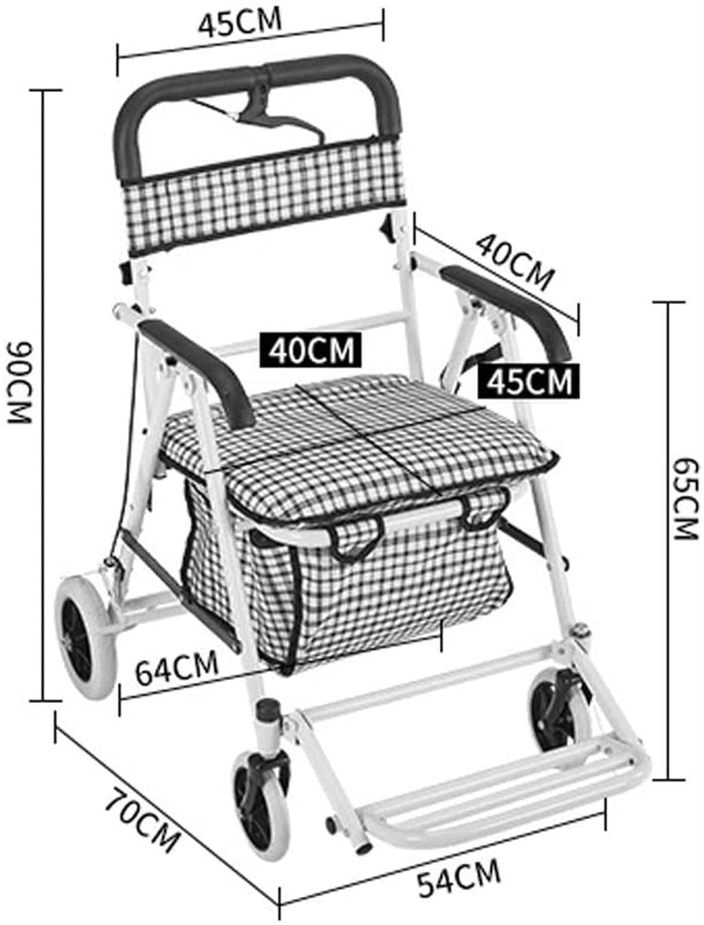 Rollator Walker Shopping Trolley with Seat Pedal Side Brake Red P189