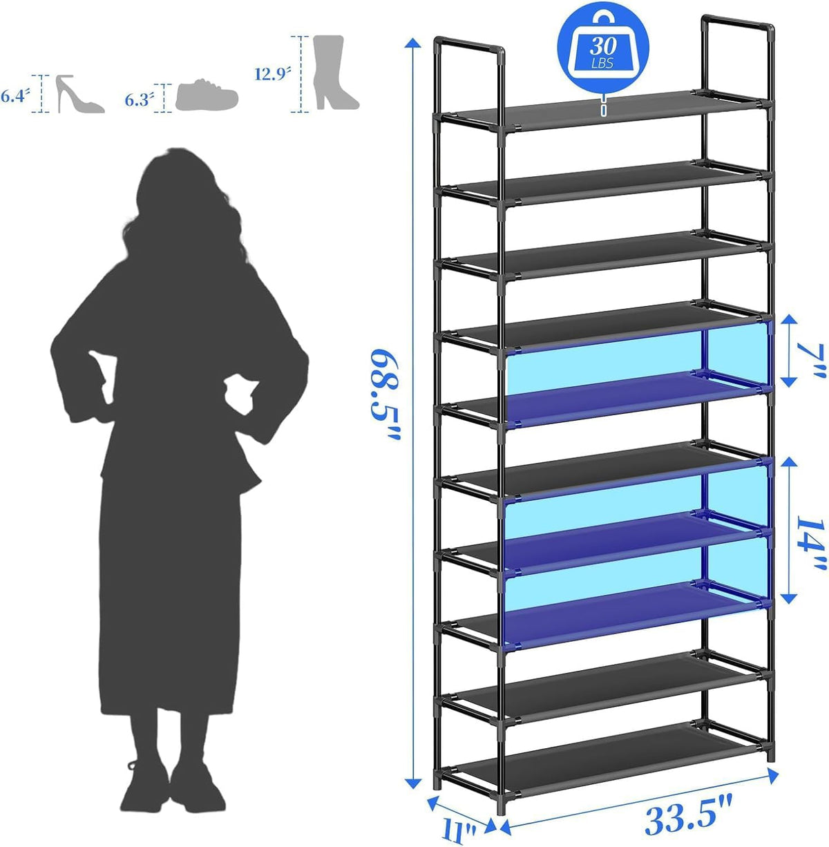 Black 10 Tier Shoe Rack G375089