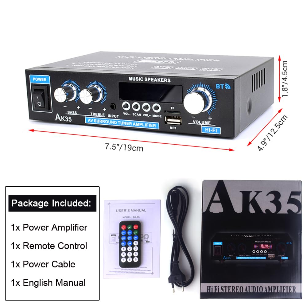 Bluetooth 5.0 200W 2.0 Channel Mini Stereo Amplifier K254089
