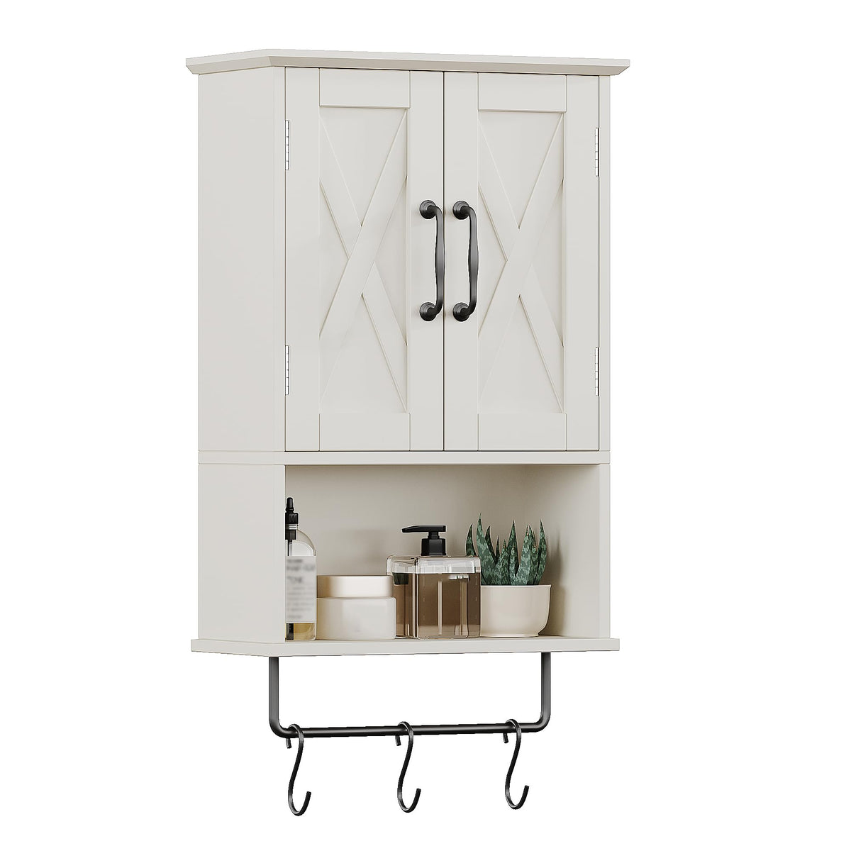 Small Medicine Cabinet with Towel Bar and 3 Hooks B4713