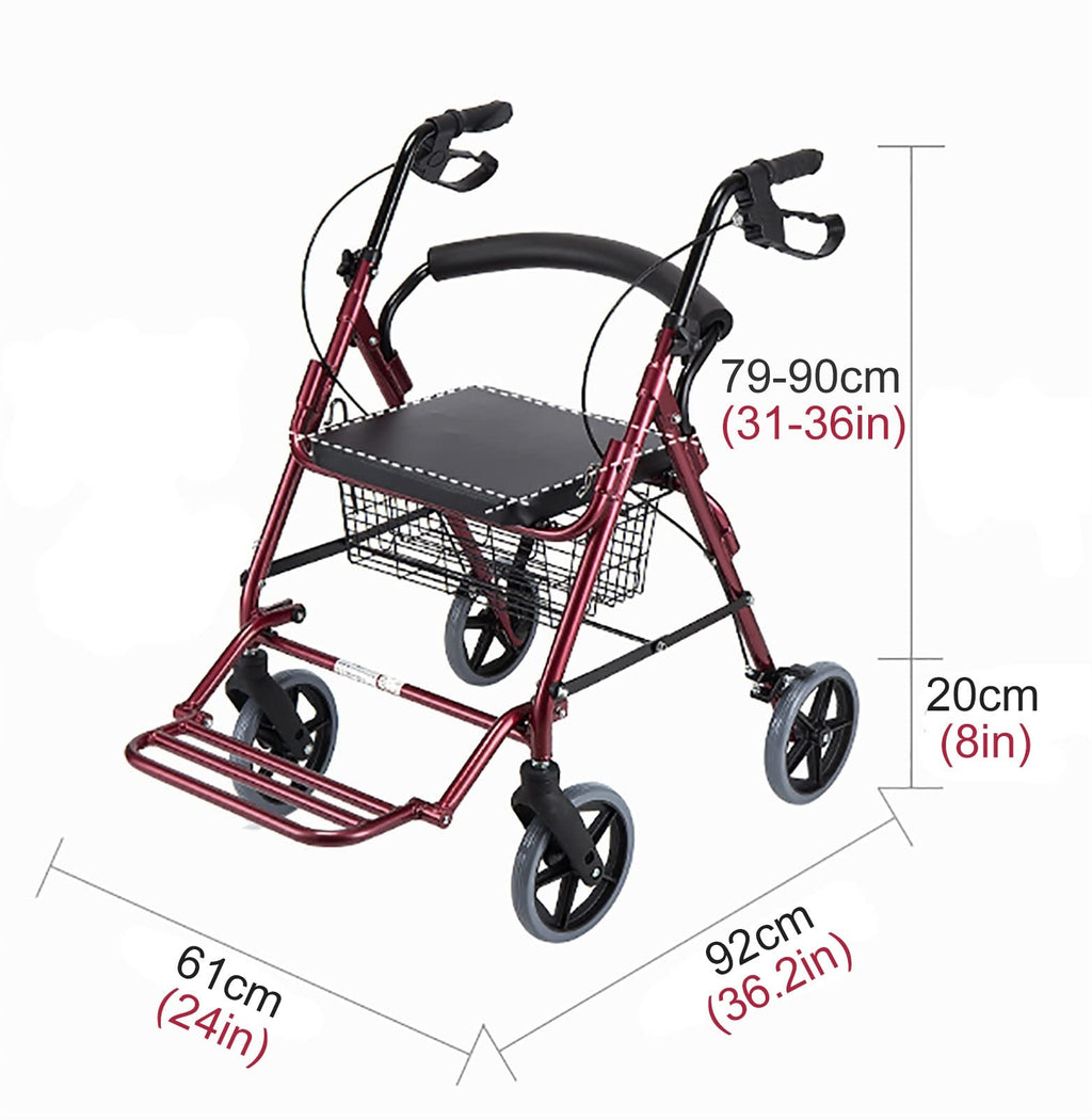 Red Folding Rollator with Seat and Basket I3317