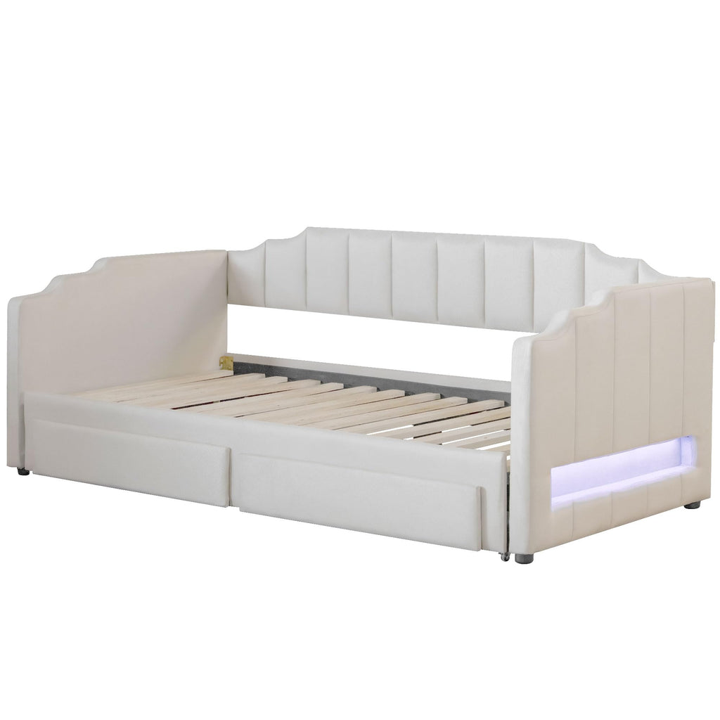 Twin XL to King Size Upholstered Daybed with Trundle and 2 Storage Drawers Y721340