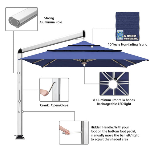 10x10FT Aluminum Cantilever Patio Umbrella with Light T252179
