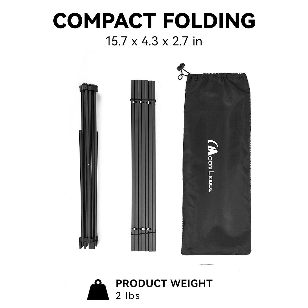 Ultralight Folding Camping Table with Carry Bag Black D216