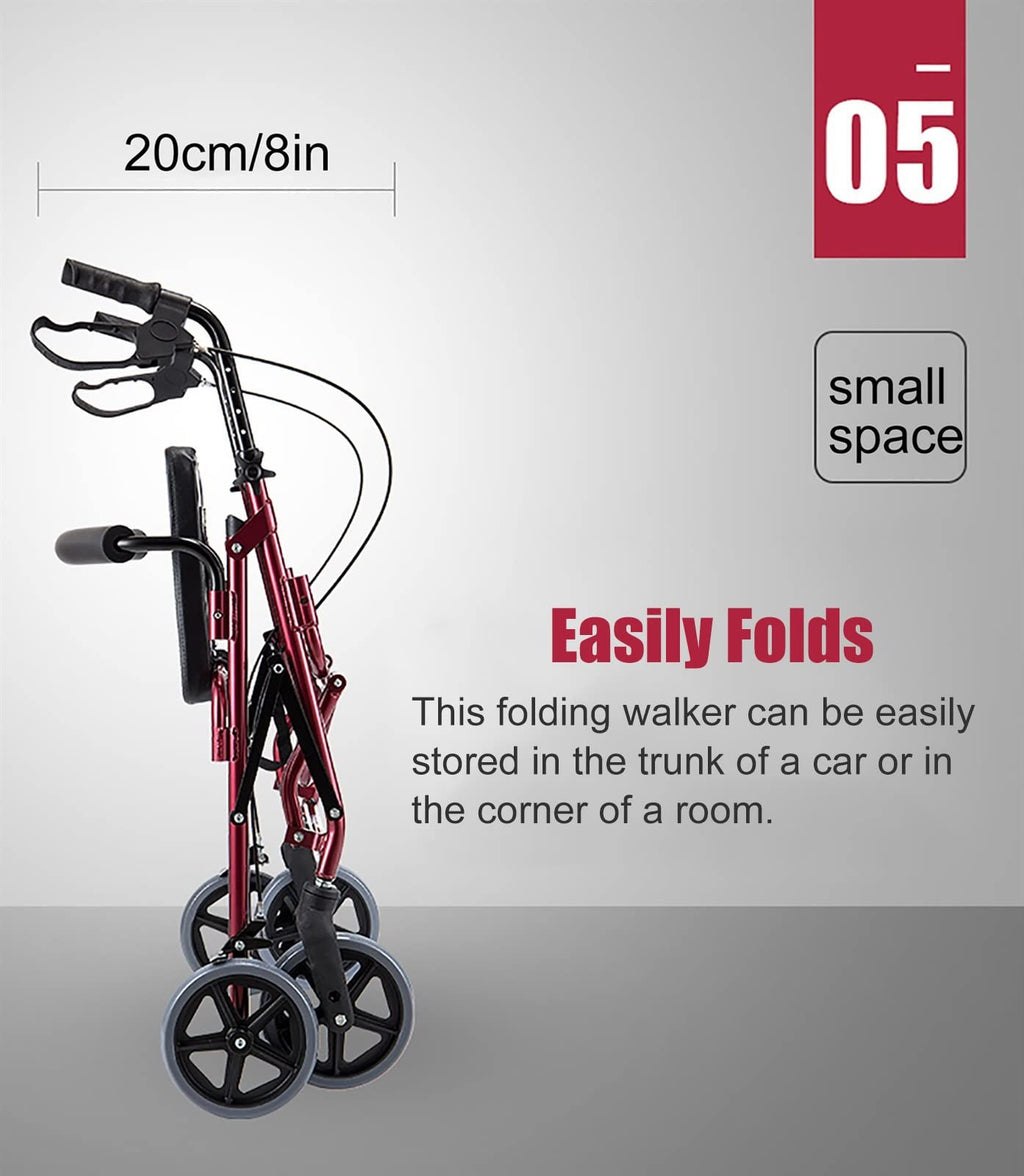 Red Folding Rollator with Seat and Basket I3317