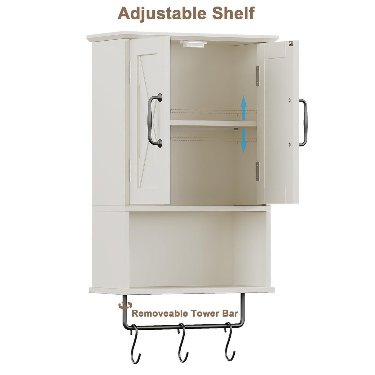Small Medicine Cabinet with Towel Bar and 3 Hooks B4713