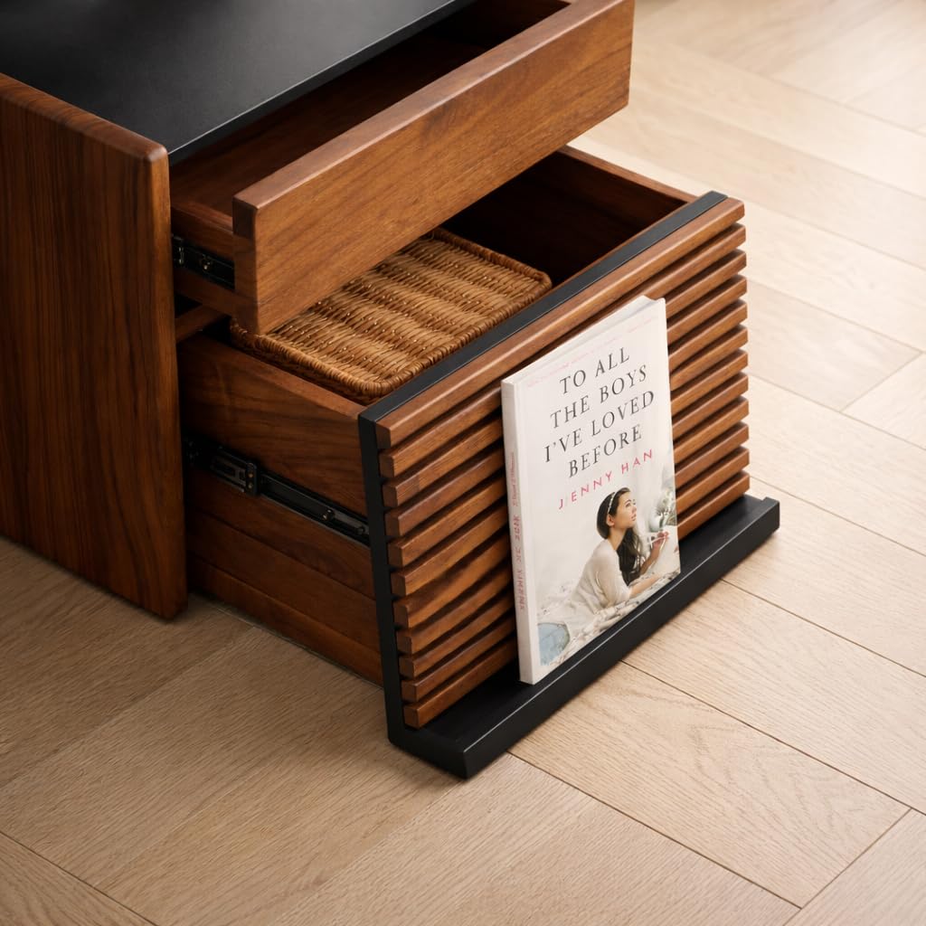 Solid Wood Nightstand Set of 2, 18.8" Square Bedside Table Y24530
