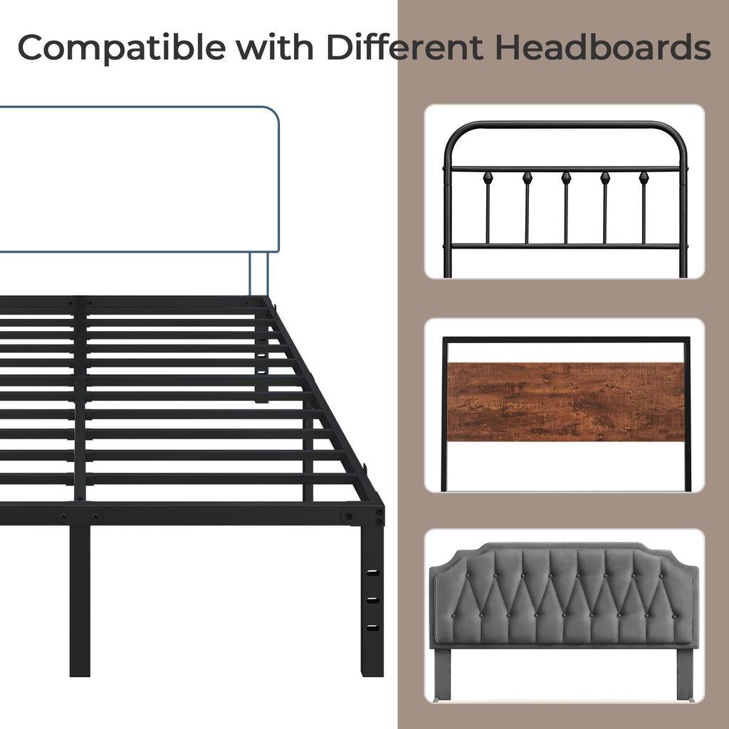 14 Inch Queen Size Black Metal Platform Bed Frame E687