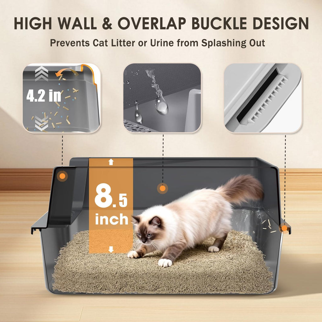 Stainless Steel High Sided Litter Box with Scoop O724479