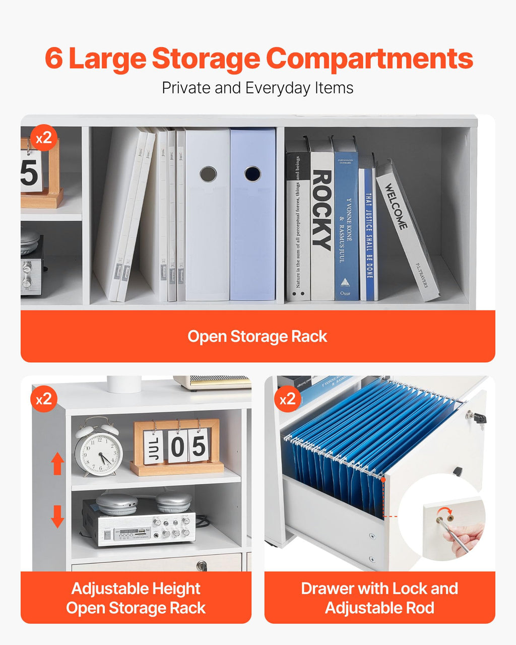White 2 Drawer Wooden Lockable Mobile File Cabinet T606112