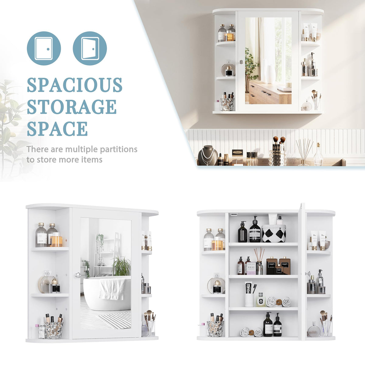 White Wall Mounted Medicine Cabinet with Mirror V79885