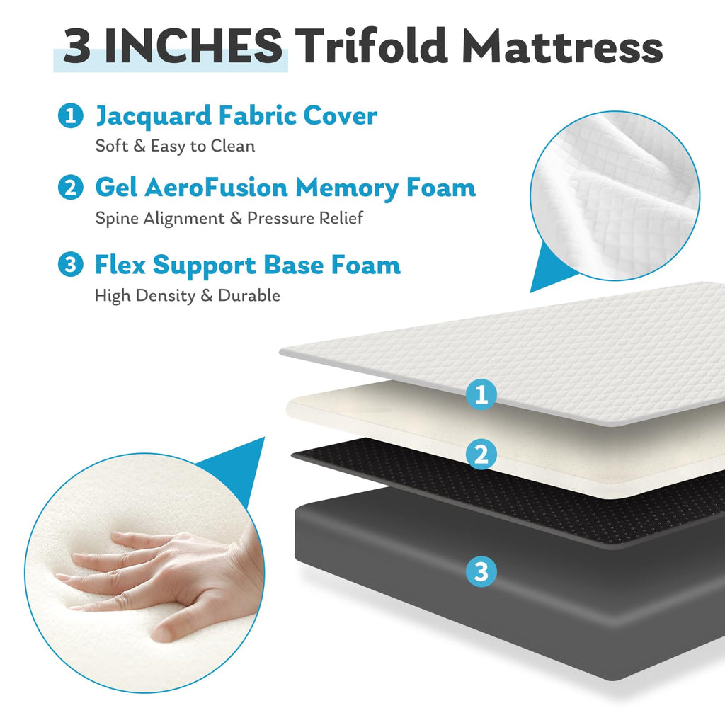 Twin Memory Foam 3 inch Folding Topper with Washable Cover V436