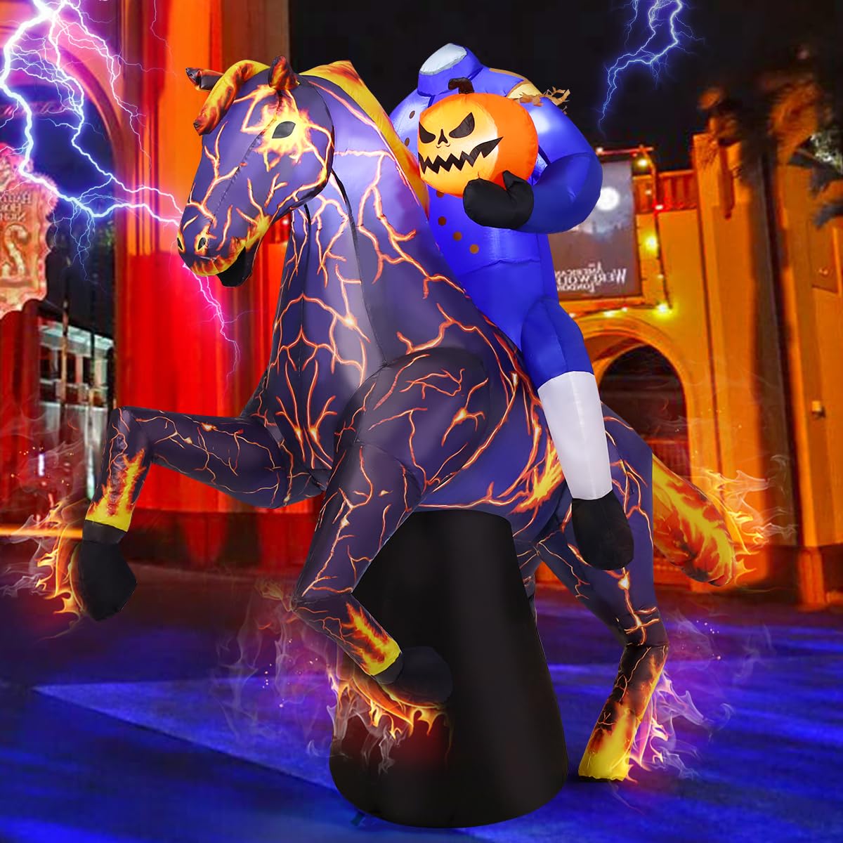 6FT Halloween Inflatables Headless Horseman with Built-in LEDs K4554