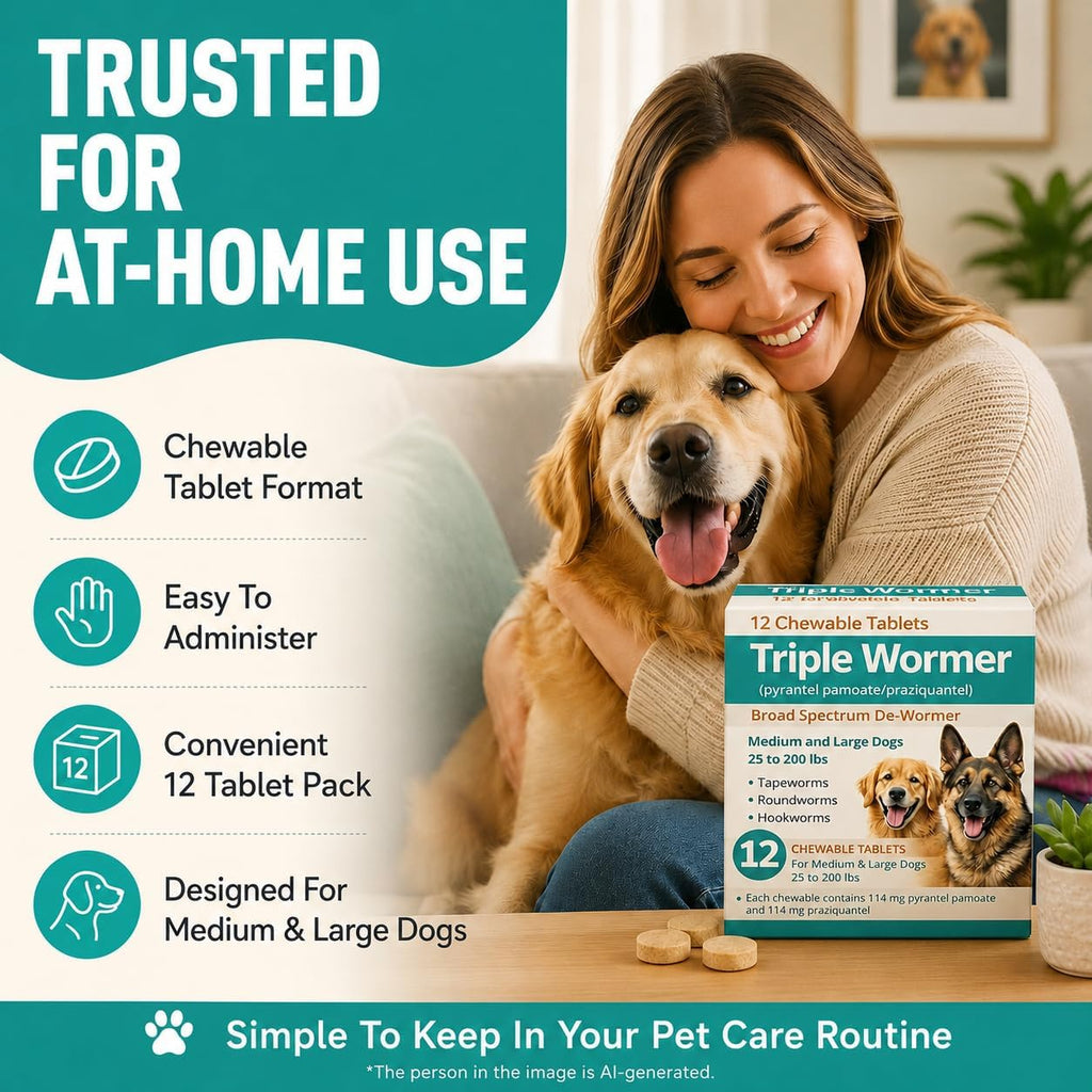 Pyrantel Pamoate and Praziquantel De-wormer Tablet for Medium & Large Dogs E40678