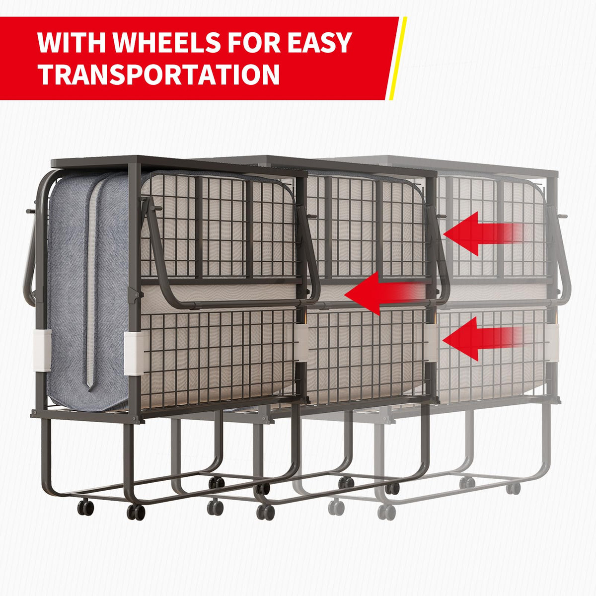 Folding Bed with 5" Memory Foam Mattress and 4 Lockable Wheels Q320285